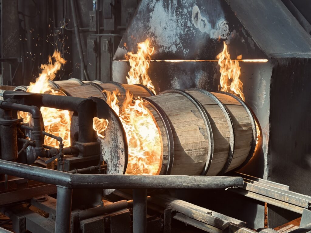 ZAK Cooperage barrel undergoing the toasting and charring process